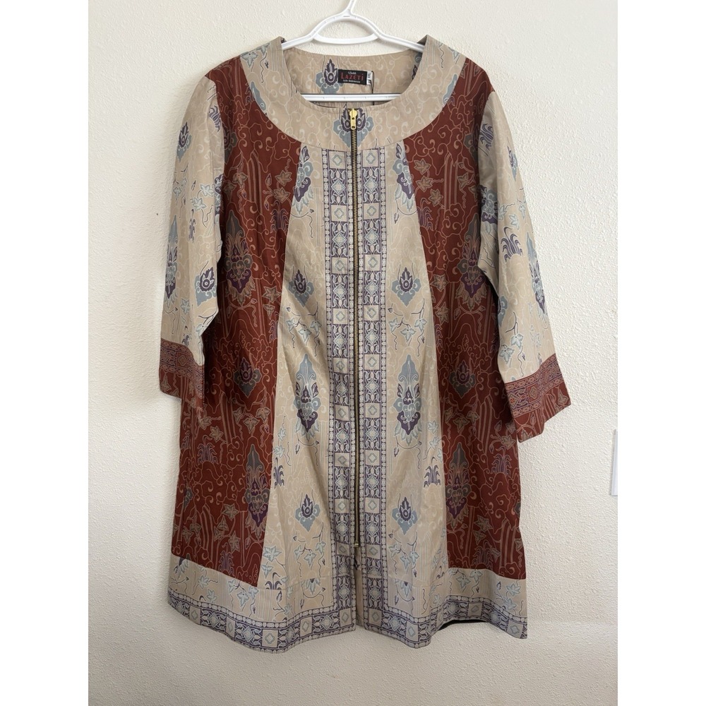 Batik Lazeti Solo Indonesia Women's Batik Zip Front Tunic Dress NWT